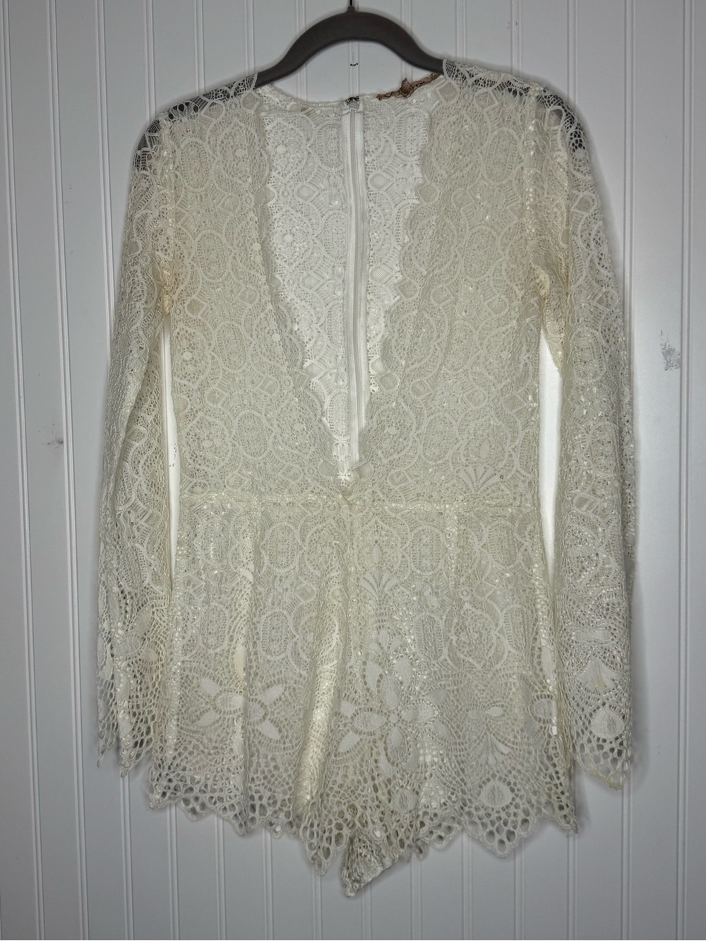For Love & Lemons Plunging V Neckline Caracas Lace Romper Size Small